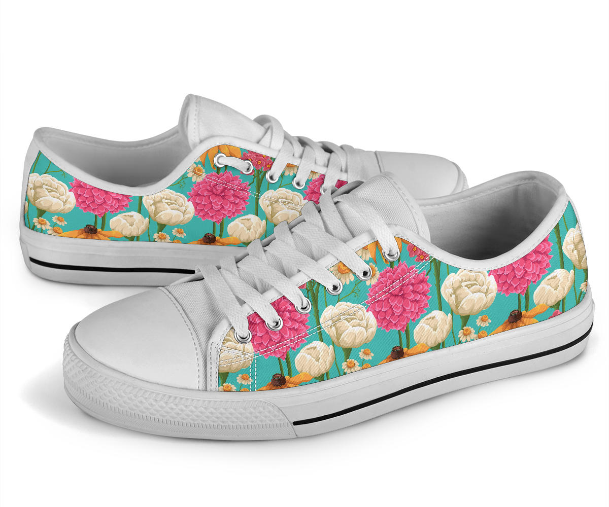 Summer Floral Pattern Print Design SF07 White Bottom Low Top Shoes