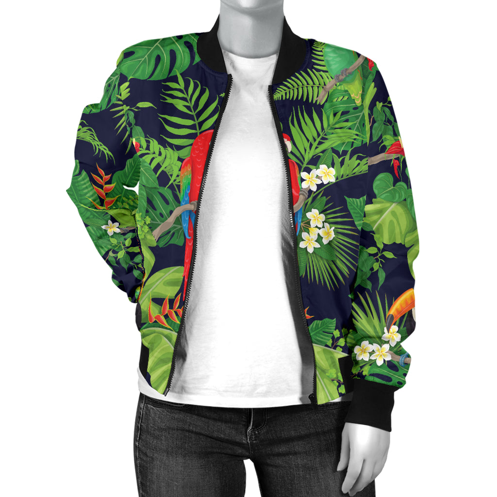 Rainforest Parrot Pattern Print Design A03 Women's Bomber Jacket