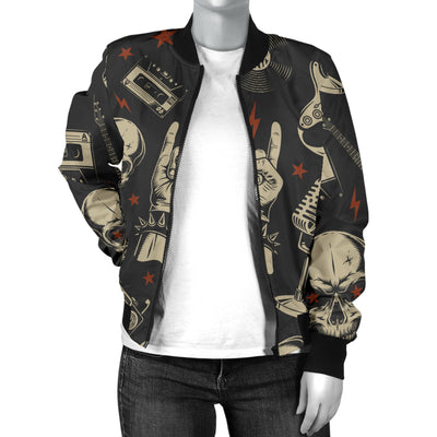 Rock and Roll Skull Pattern Print Design A03 Women's Bomber Jacket