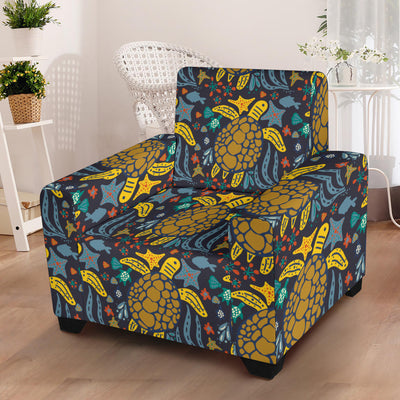 Sea Turtle Pattern Print Design T03 Armchair Slipcover