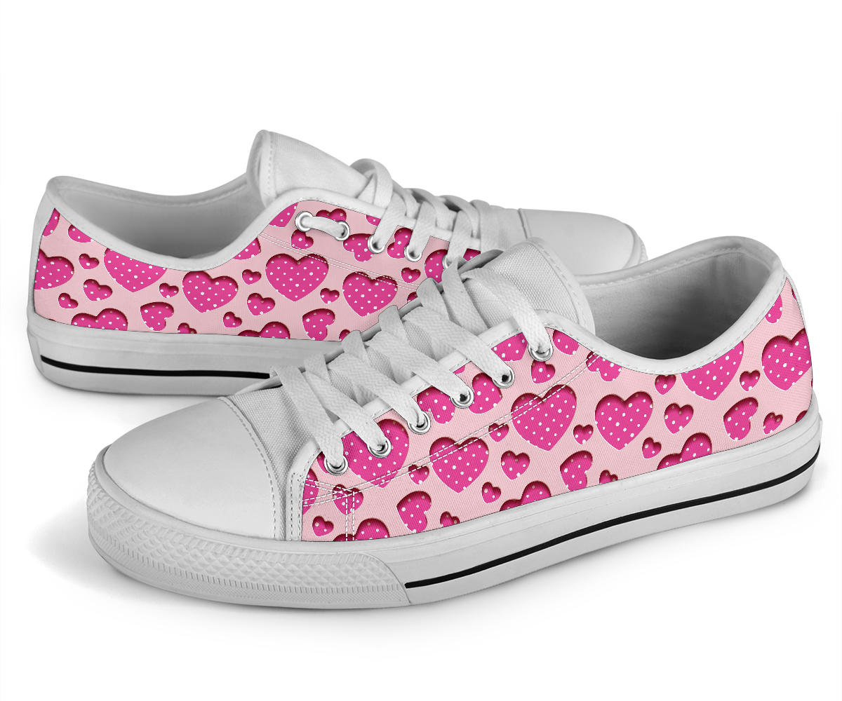 Heart Pink Pattern Print Design HE06 White Bottom Low Top Shoes