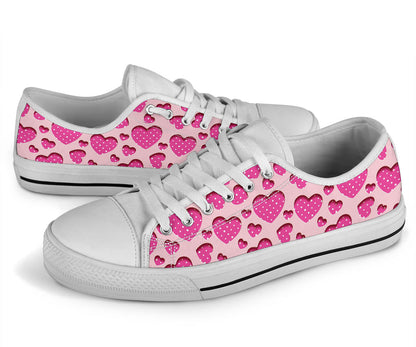 Heart Pink Pattern Print Design HE06 White Bottom Low Top Shoes
