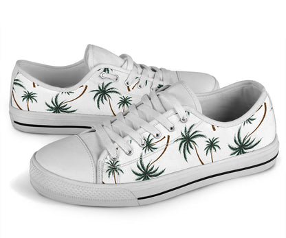 Palm Tree Pattern Print Design PT07 White Bottom Low Top Shoes