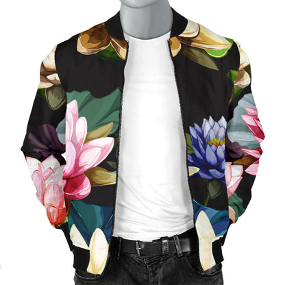 Water Lily Pattern Print Design WL02 Men Bomber Jacket