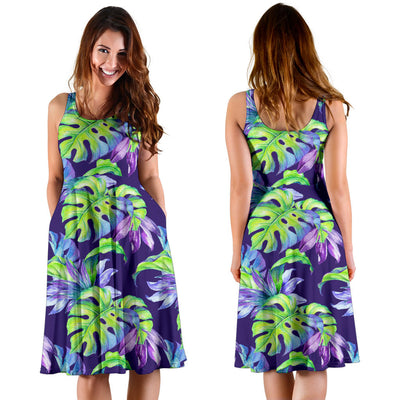 Tropical Flower Pattern Print Design TF019 Midi Dress