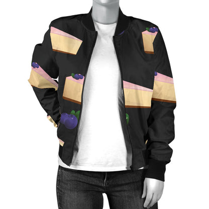 Cheesecake blueberry Pattern Print Design CK01 Women Bomber Jacket