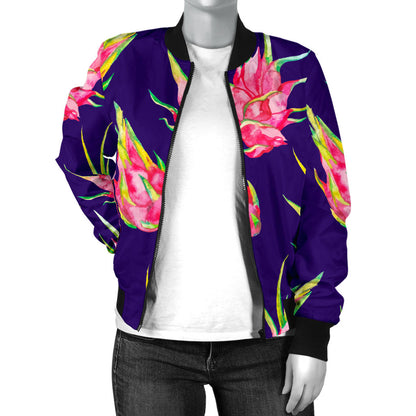 Dragonfruit Pattern Print Design DF02 Women Bomber Jacket