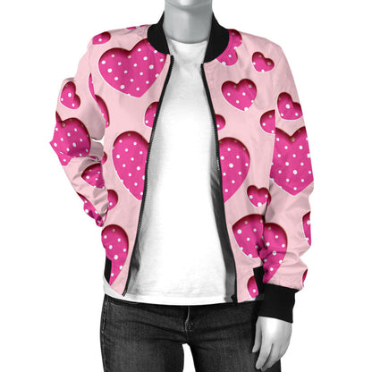 Heart Pink Pattern Print Design HE06 Women Bomber Jacket