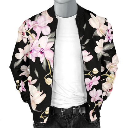 Orchid White Pattern Print Design OR03 Men Bomber Jacket
