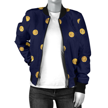 Polka Dot Gold Blue Pattern Print Design 02 Women's Bomber Jacket