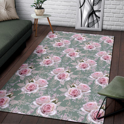 Rose White Pattern Print Design RO012 Area Rugs