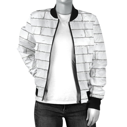 Brick White Pattern Print Design 03 Women's Bomber Jacket