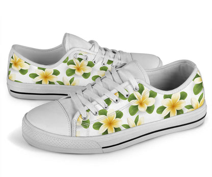 Yellow Plumeria Pattern Print Design PM012 White Bottom Low Top Shoes