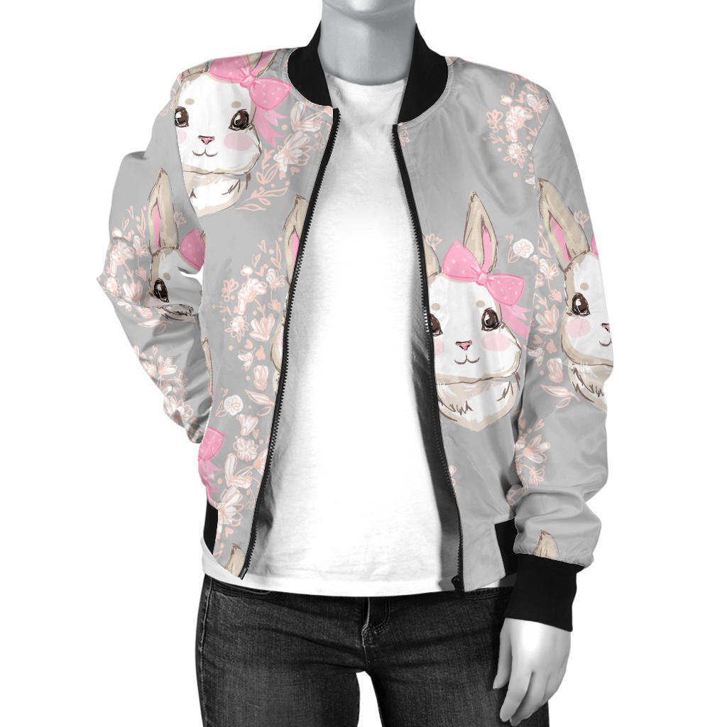 Rabbit Pattern Print Design RB07 Women Bomber Jacket