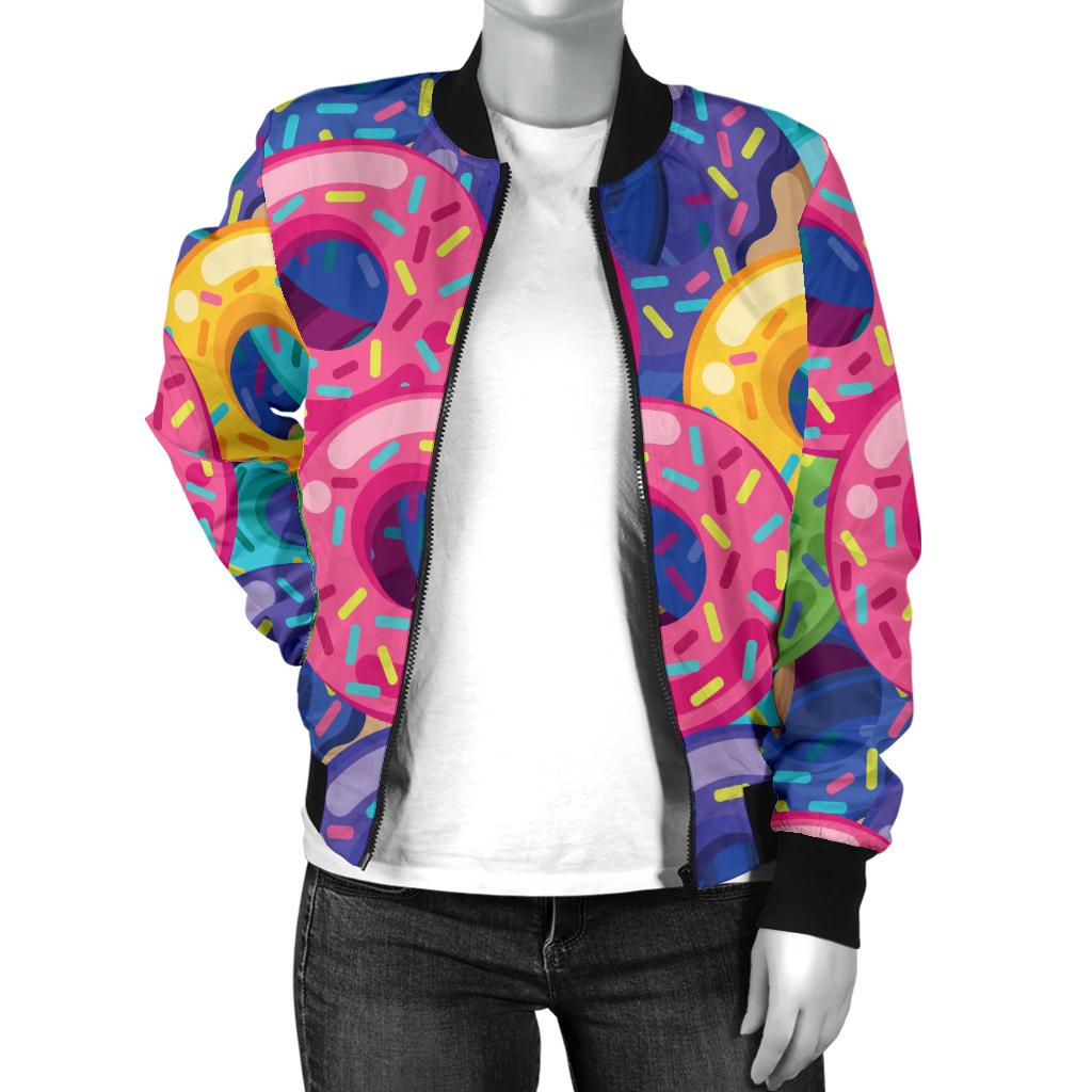 Donut Pattern Print Design DN010 Women Bomber Jacket