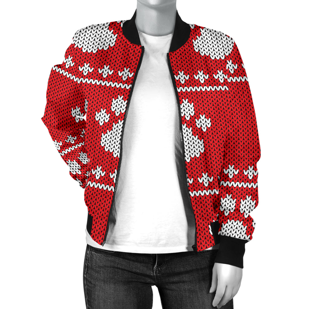 Knit Paw Pattern Print Design 03 Women's Bomber Jacket