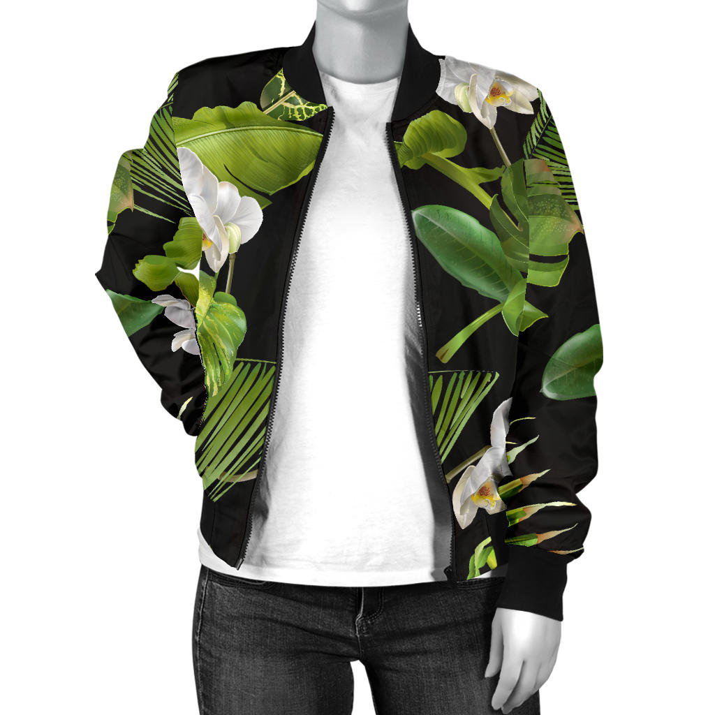 Tropical Flower Pattern Print Design TF026 Women Bomber Jacket