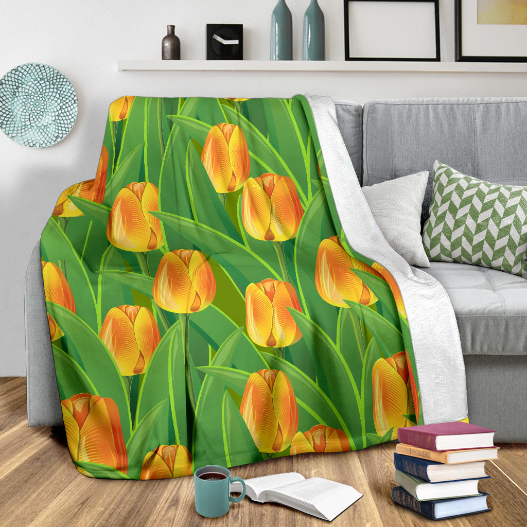 Tulip Orange Pattern Print Design TP07 Fleece Blanket