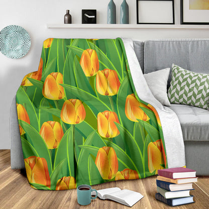 Tulip Orange Pattern Print Design TP07 Fleece Blanket