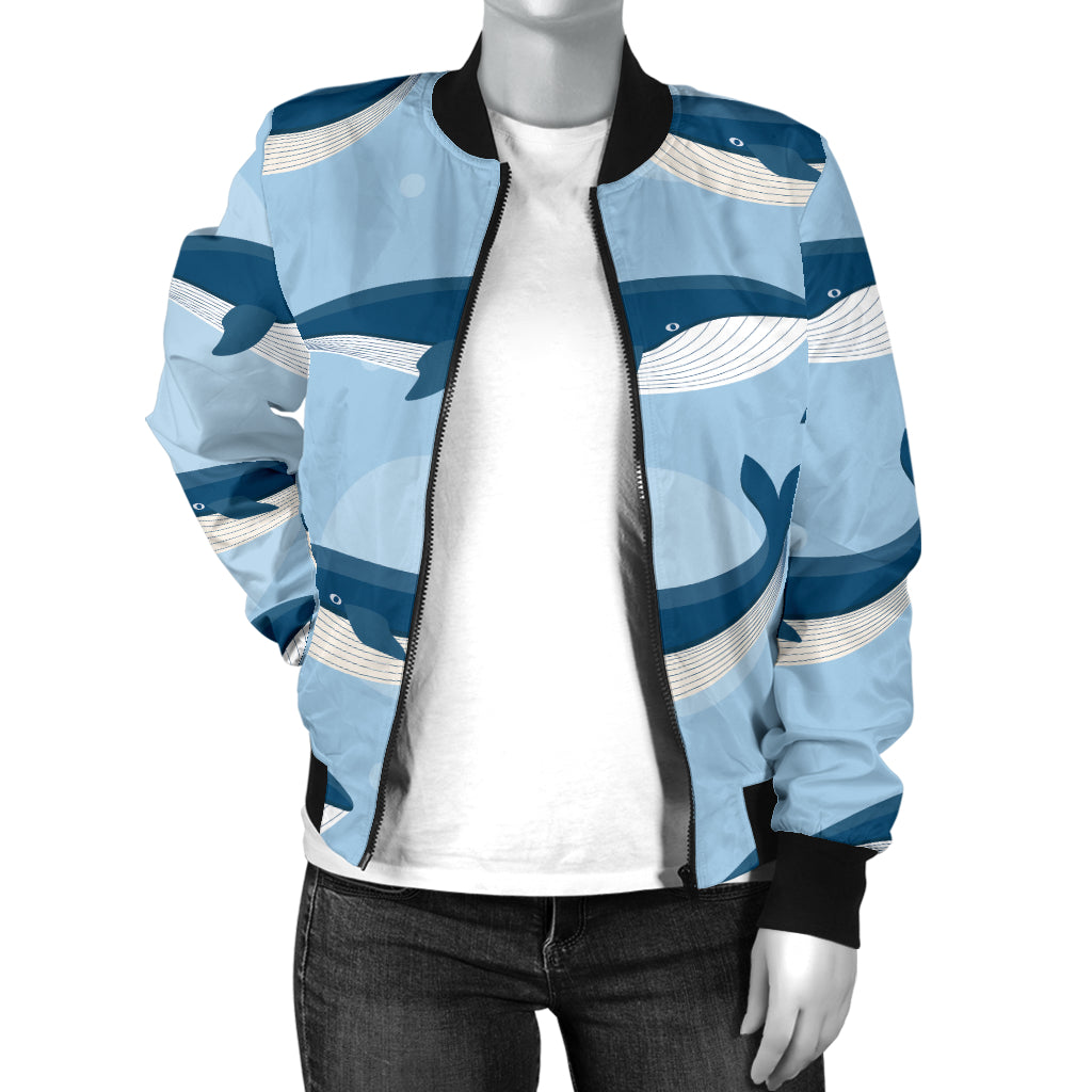 Blue Whale Pattern Print Design 02 Women's Bomber Jacket