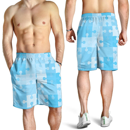 Puzzle Blue Pattern Print Design A04 Mens Shorts