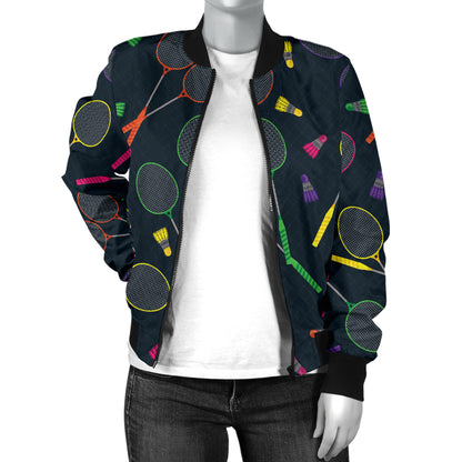 Badminton Pattern Print Design 04 Women's Bomber Jacket