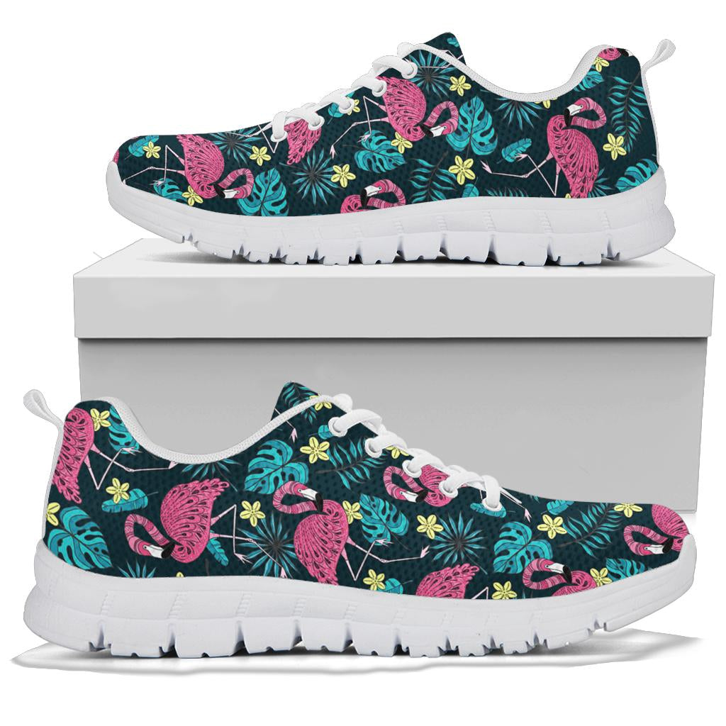 Flamingo Print Pattern Sneakers White Bottom Shoes
