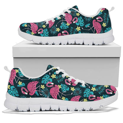 Flamingo Print Pattern Sneakers White Bottom Shoes