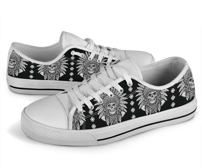 Native American Indian Skull White Bottom Low Top Shoes