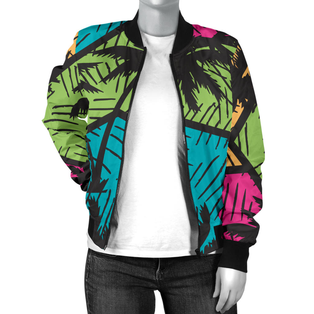 Palm Tree Pattern Print Design PT09 Women Bomber Jacket