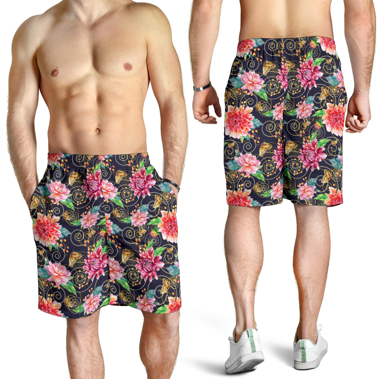 Dahlia Pattern Print Design DH02 Mens Shorts