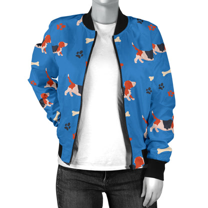 Basset Hound Pattern Print Design 02 Women's Bomber Jacket