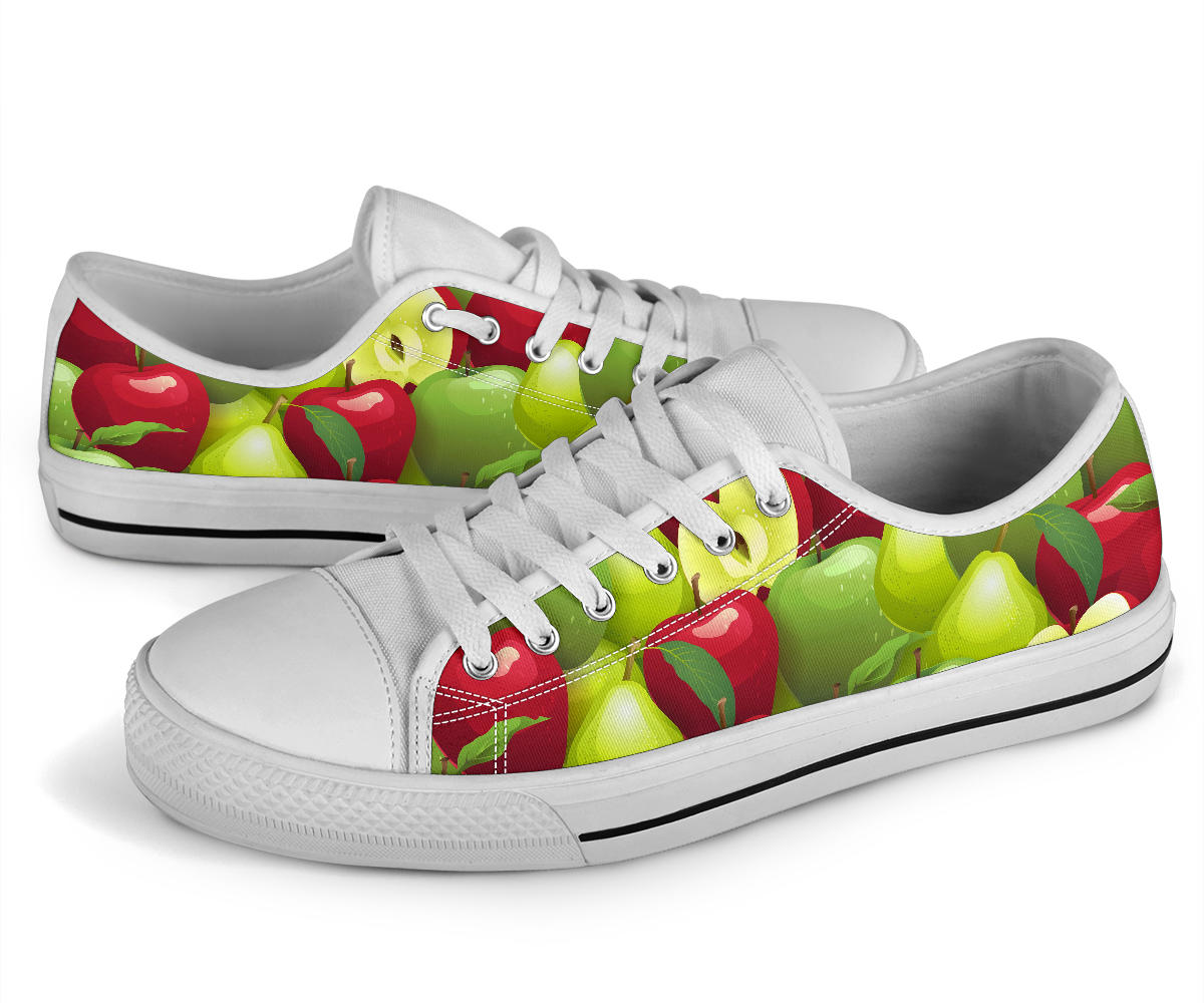Apple Pattern Print Design AP03 White Bottom Low Top Shoes