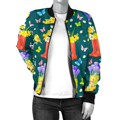 Gardening Pattern Print Design G08 Women Bomber Jacket