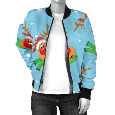 Reindeer cute Pattern Print Design 02 Women's Bomber Jacket