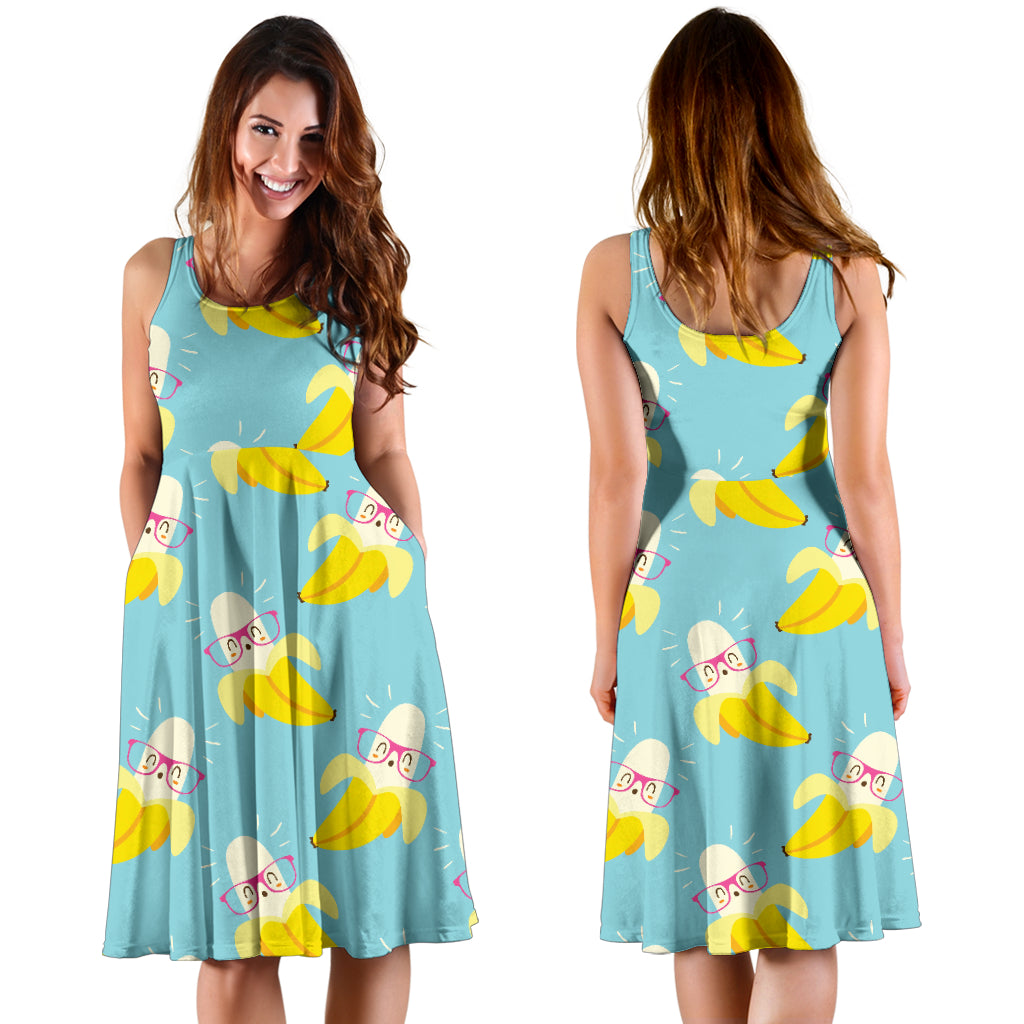 Banana Pattern Print Design BA07 Midi Dress