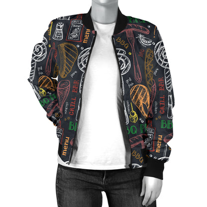 Barbecue Pattern Print Design 03 Women's Bomber Jacket