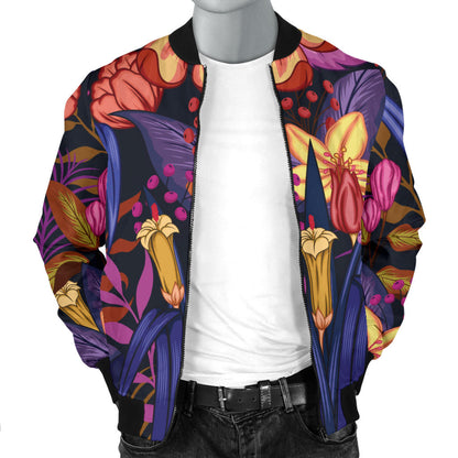 Lily Pattern Print Design LY016 Men Bomber Jacket