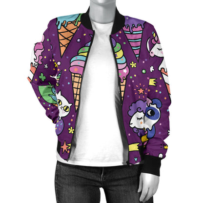 Ice Cream Pattern Print Design IC07 Women Bomber Jacket