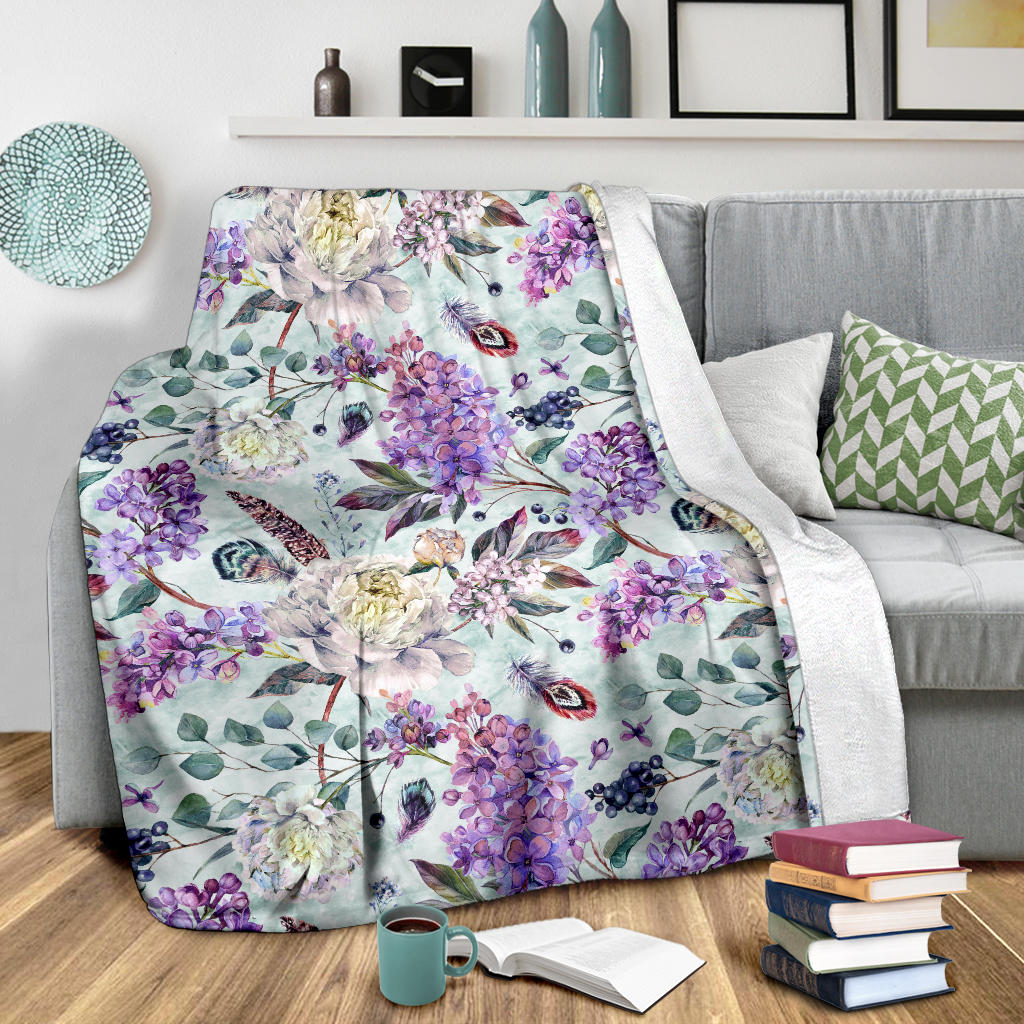 Lilac Pattern Print Design LI06 Fleece Blanket