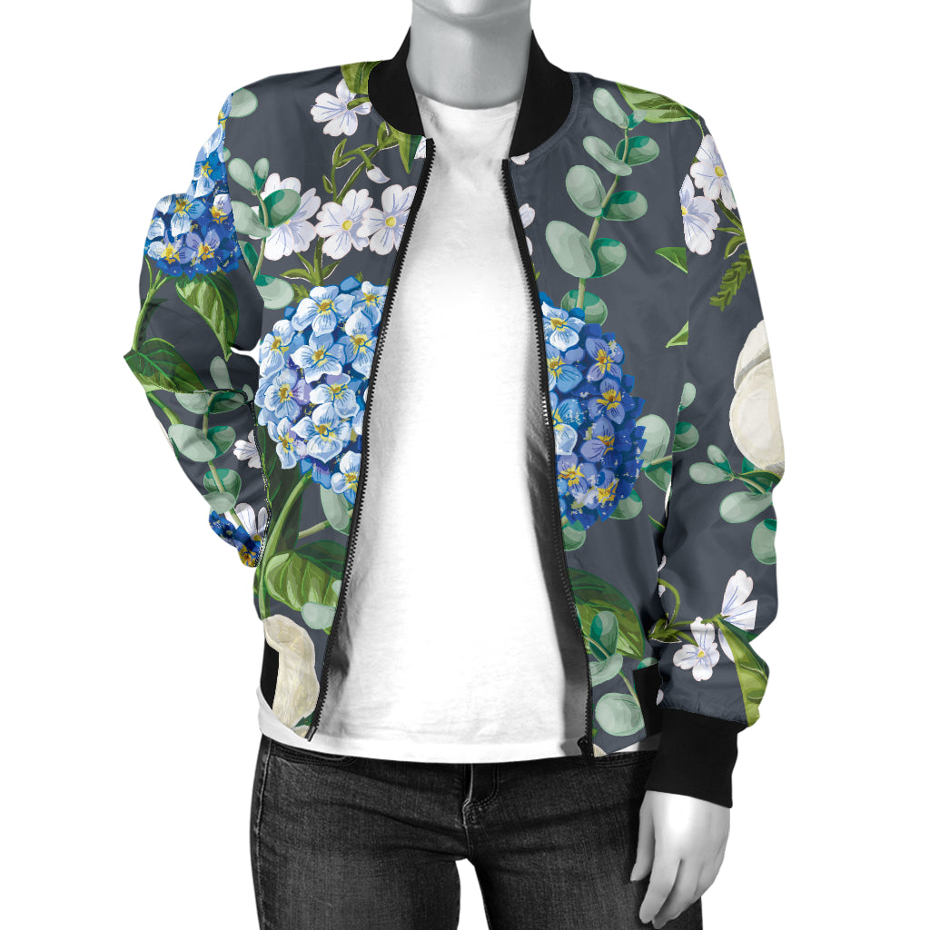 Hydrangea Pattern Print Design 02 Women's Bomber Jacket