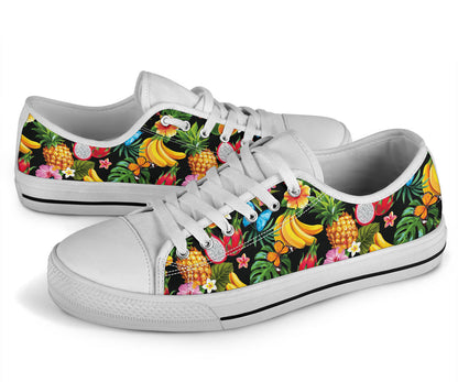 Tropical Fruits Pattern Print Design TF04 White Bottom Low Top Shoes