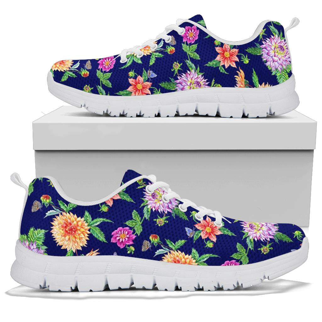 Dahlia Pattern Print Design DH010 Sneakers White Bottom Shoes