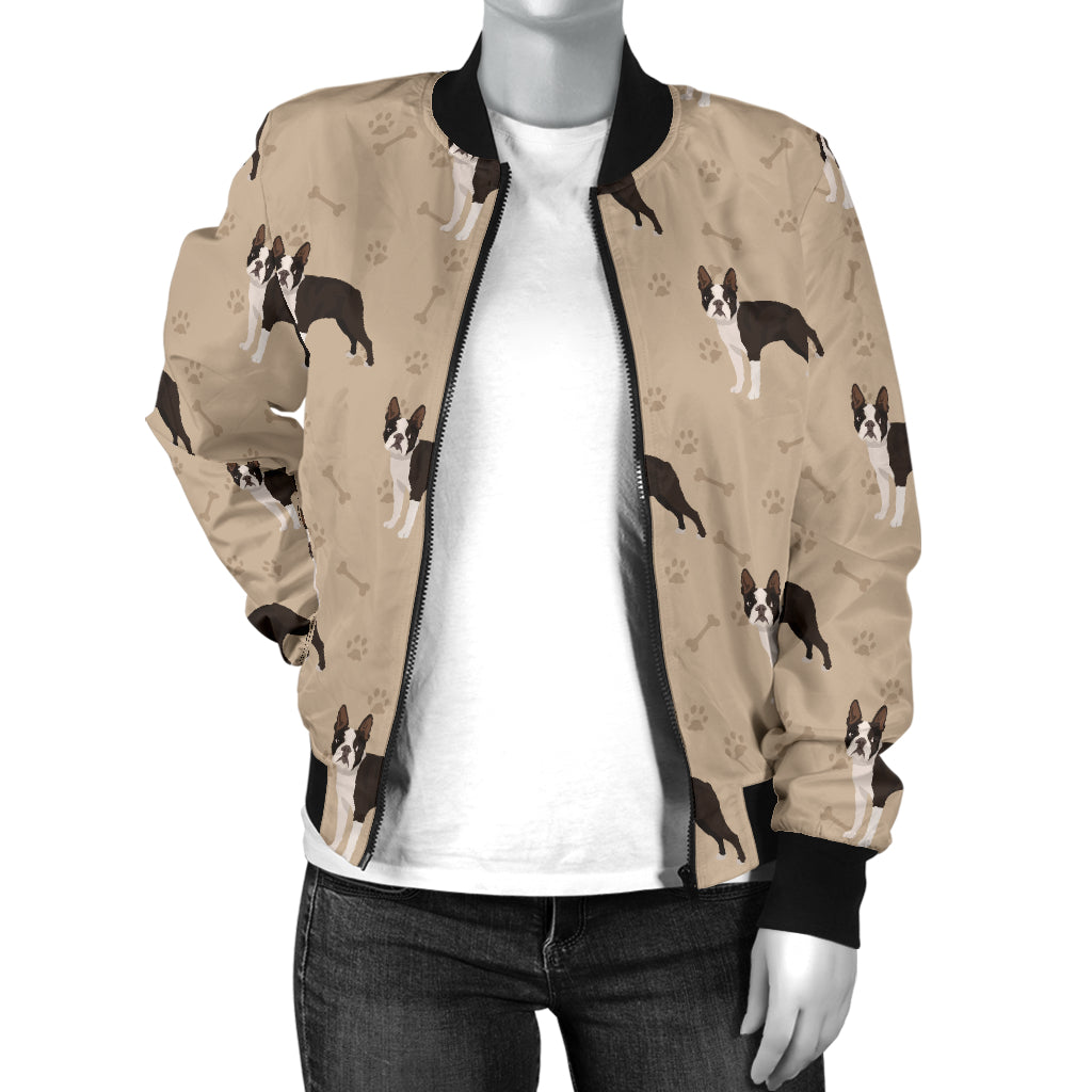Boston Terrier Pattern Print Design 02 Women's Bomber Jacket