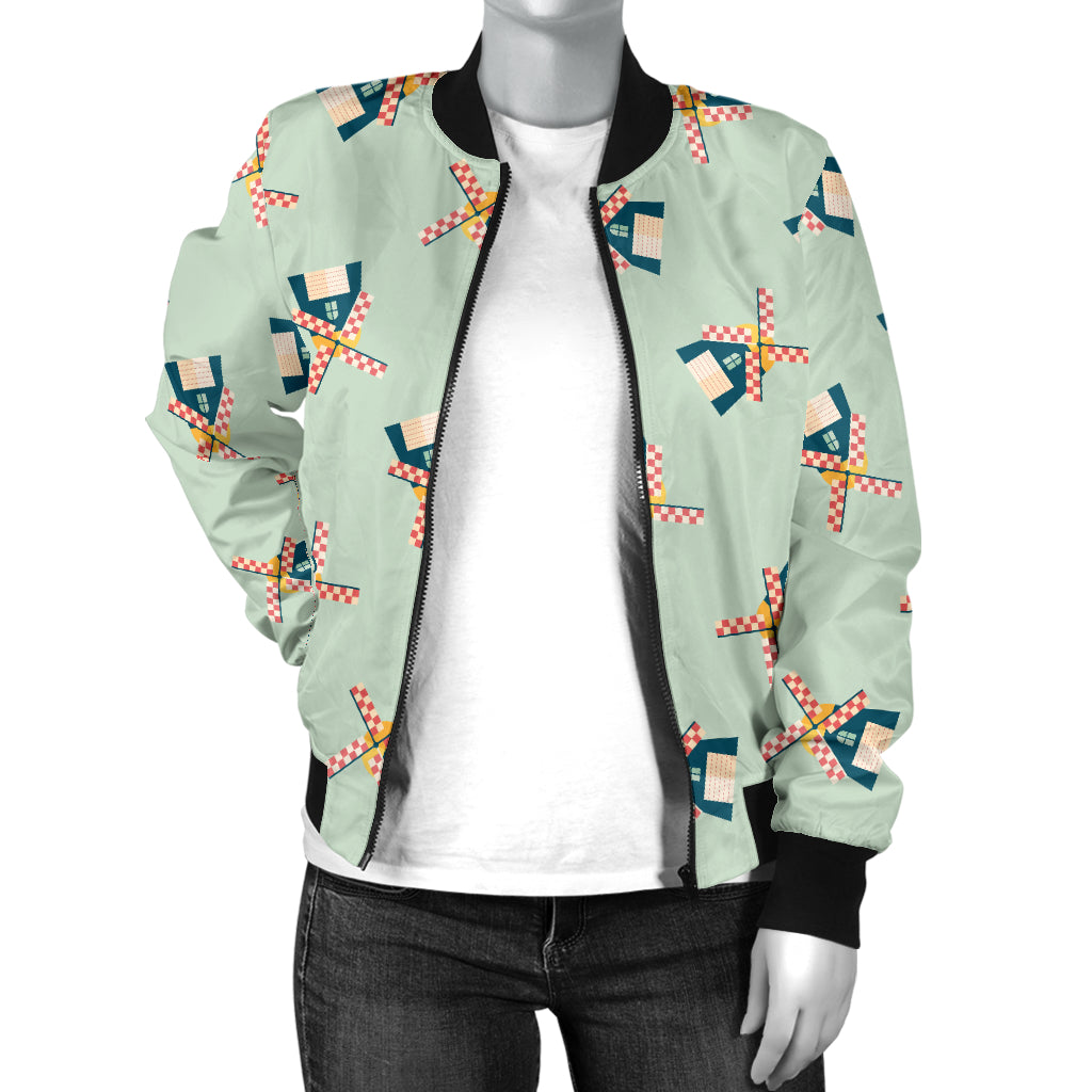 Windmill Pattern Print Design 02 Women's Bomber Jacket