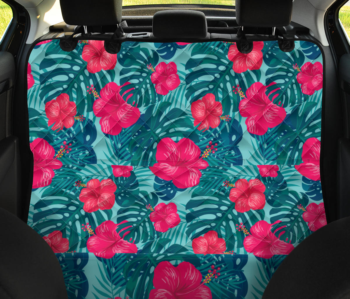 Red Hibiscus Pattern Print Design HB017 Rear Dog  Seat Cover