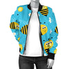 Bee Pattern Print Design BEE06 Women Bomber Jacket