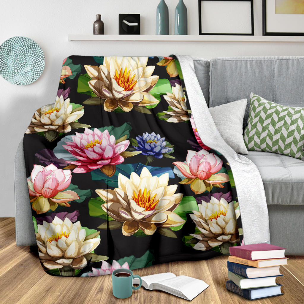 Water Lily Pattern Print Design WL02 Fleece Blanket