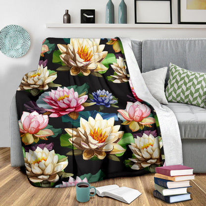 Water Lily Pattern Print Design WL02 Fleece Blanket