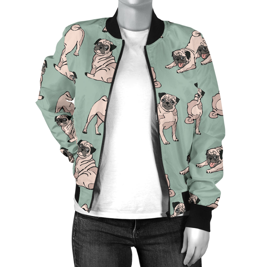 Pug Pattern Print Design A01 Women's Bomber Jacket